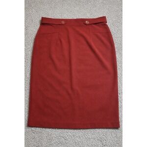 NYCC Burnt Red High Waist Pencil Skirt Button Tab Accents Career Chic Size Med